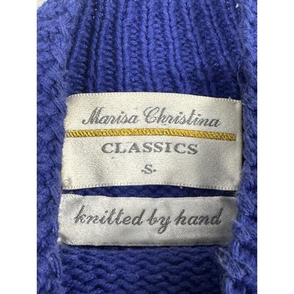 Vtg Marisa Christina Classics Hand Knitted S Blue Halloween Black Cat Sweater - Picture 2 of 15